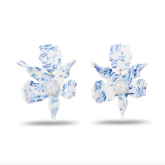 Lele Sadoughi Crystal Lily Earrings (White/Blue) - Picture 1 of 6
